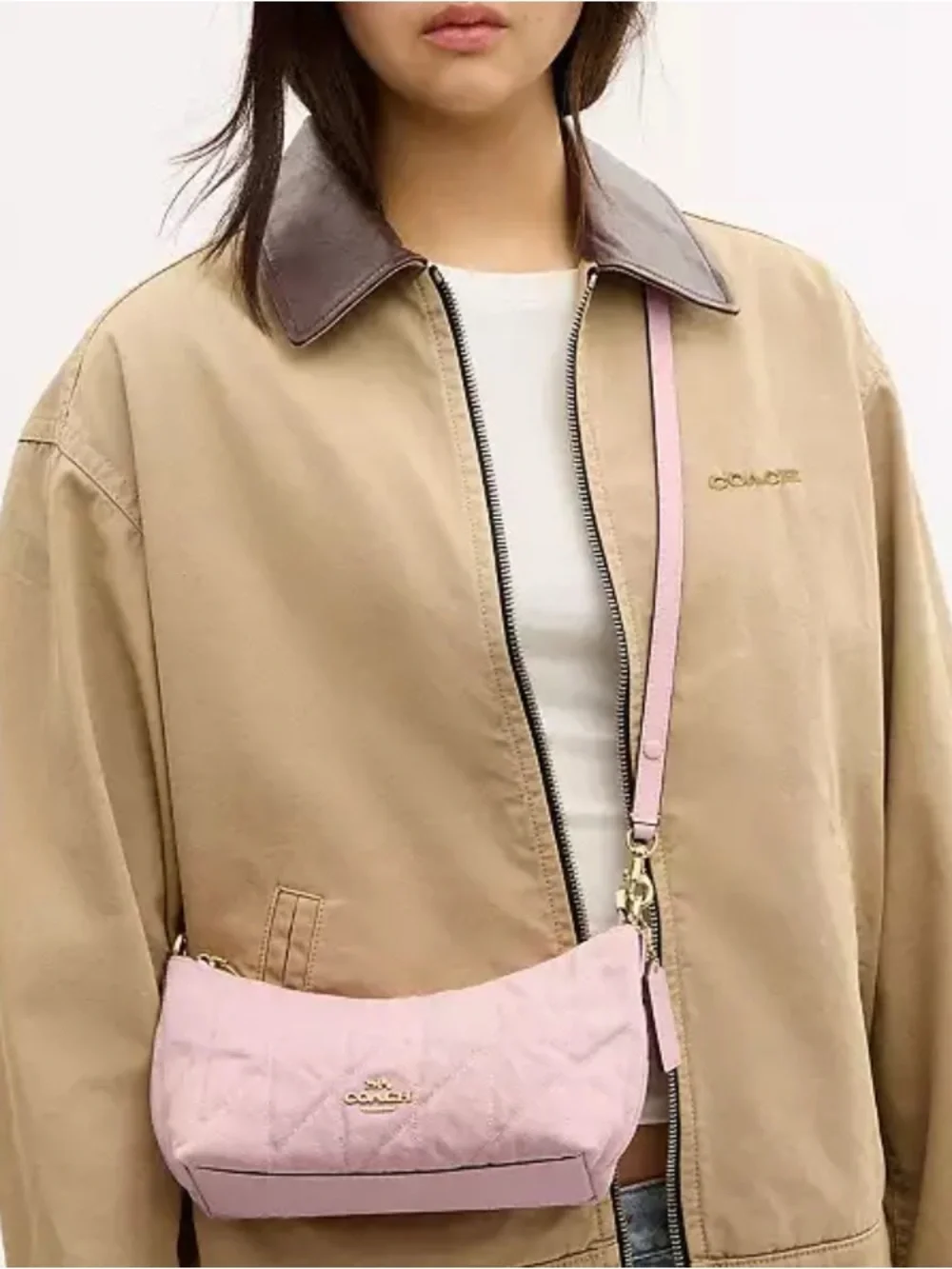 NWT💖Coach Caitlin Shoulder Bag Quilting And Charm CEQ62 Pink Denim Chain Gift